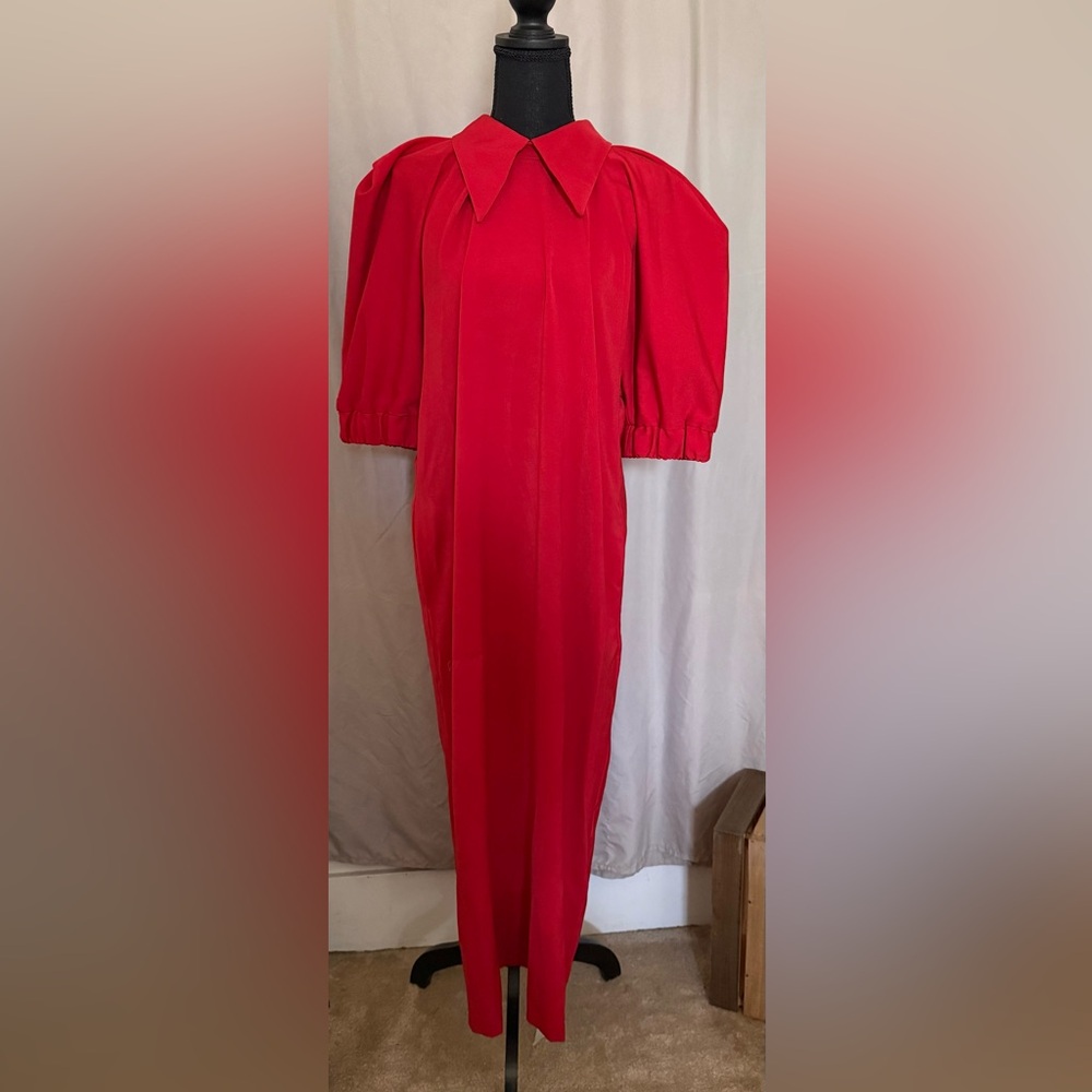 Julia Allert Red Dress with Puff Sleeves